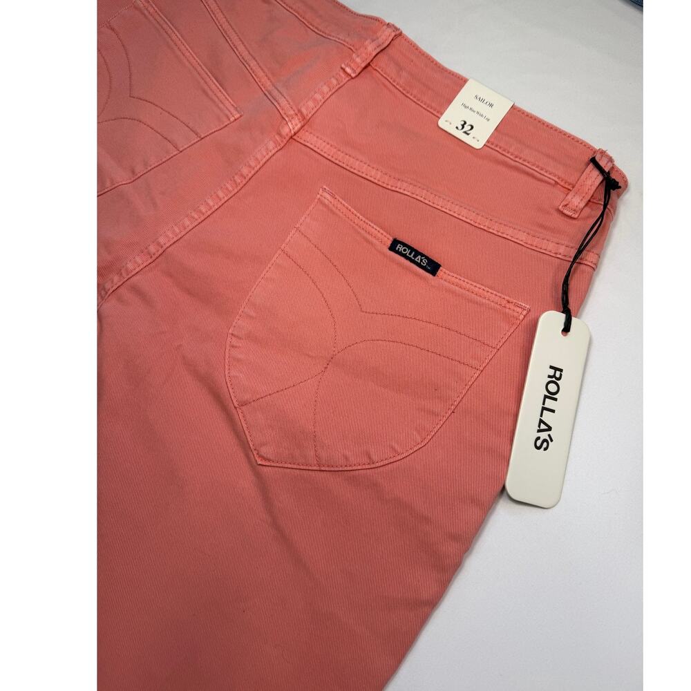 Rollas Sailor Drill High Rise Wide Leg Jeans Peach Pink Size 32 NWT - Picture 4 of 13
